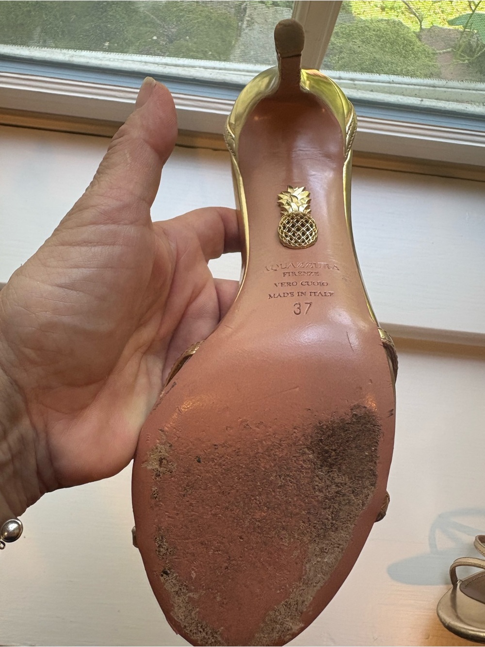 Aquazzura Gold Metallic Ankle-Strap Stiletto Sandal - Picture 10 of 10